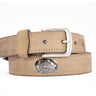 Bass Men's Leather Belt - Crazy-horse Finish With Silver Metal Emblem - Outdoor Rugged Belt.