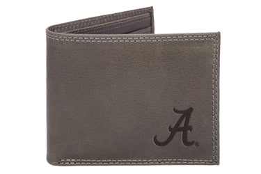 Alabama Crimson Tide Collegiate Embossed Leather Wallet – Tan or Gray – Bifold, Trifold & Tall Roper Styles.