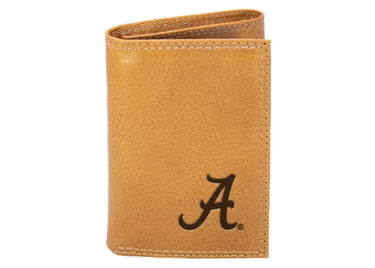 Alabama Crimson Tide Collegiate Embossed Leather Wallet – Tan or Gray – Bifold, Trifold & Tall Roper Styles.