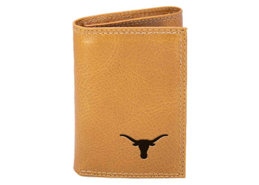 Texas Longhorns Collegiate Embossed Leather Wallet – Tan or Gray – Bifold, Trifold & Tall Roper Styles.
