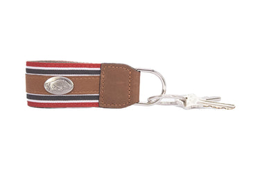 Arkansas Razorbacks Collegiate Grosgrain Ribbon Key Chain with Leather Accent and Silver Emblem.