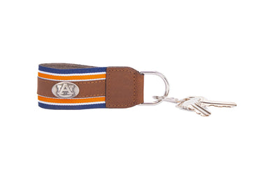 Auburn Tigers Collegiate Grosgrain Ribbon Key Chain with Leather Accent and Silver Emblem.