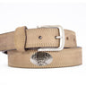 Buck Men's Leather Belt - Crazy-horse Finish With Silver Metal Emblem - Outdoor Rugged Belt.