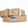 Cotton Boll Men's Leather Belt - Crazy-horse Finish With Silver Metal Emblem - Outdoor Rugged Belt.