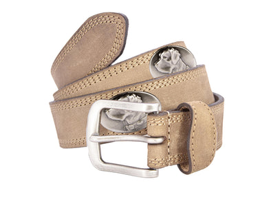 Lab Men's Leather Belt - Crazy-horse Finish With Silver Metal Emblem - Outdoor Rugged Belt.