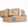 Maltese Cross Men's Leather Belt - Crazy-horse Finish With Silver Metal Emblem - Outdoor Rugged Belt.