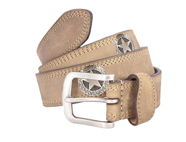 Texas Star Men's Leather Belt - Crazy-horse Finish With Silver Metal Emblem - Outdoor Rugged Belt.