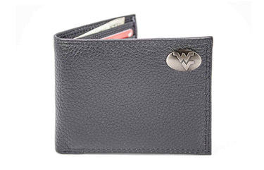 West Virginia Mountaineers Pebble Grain Leather Wallet – Bifold, Trifold, Tall Roper & Slim Front Pocket – Black or Brown – Executive Style