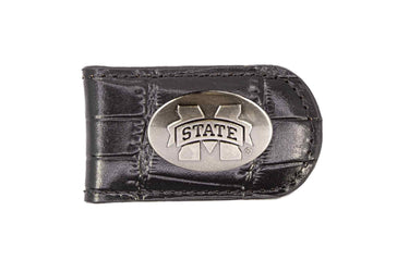 Mississippi State Bulldogs Leather Magnetic Money Clip Wallet - Silver Emblem Fan Gift - 6 Colors