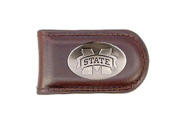 Mississippi State Bulldogs Leather Magnetic Money Clip Wallet - Silver Emblem Fan Gift - 6 Colors