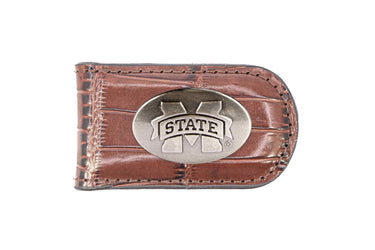 Mississippi State Bulldogs Leather Magnetic Money Clip Wallet - Silver Emblem Fan Gift - 6 Colors