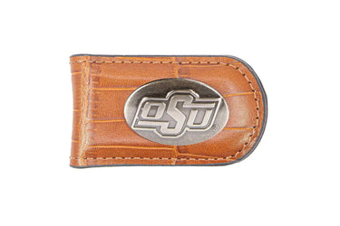 Oklahoma State Cowboys Leather Magnetic Money Clip Wallet - Silver Emblem Fan Gift - 6 Colors