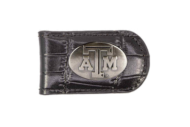 Texas A&M Aggies Leather Magnetic Money Clip Wallet - Silver Emblem Fan Gift - 6 Colors