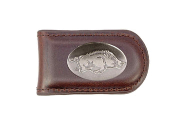 Arkansas Razorbacks Leather Magnetic Money Clip Wallet - Silver Emblem Fan Gift - 6 Colors
