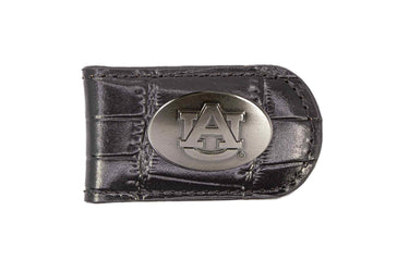 Auburn Tigers Leather Magnetic Money Clip Wallet - Silver Emblem Fan Gift - 6 Colors