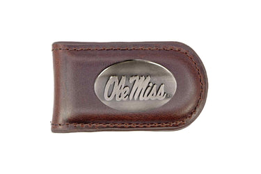 Ole Miss Rebels Leather Magnetic Money Clip Wallet - Silver Emblem Fan Gift - 6 Colors