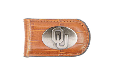 Oklahoma Sooners Leather Magnetic Money Clip Wallet - Silver Emblem Fan Gift - 6 Colors