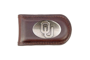 Oklahoma Sooners Leather Magnetic Money Clip Wallet - Silver Emblem Fan Gift - 6 Colors