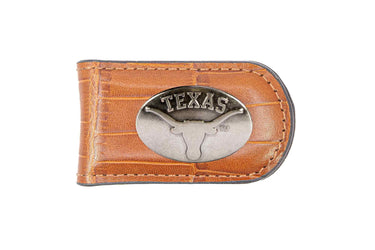 Texas Longhorns Leather Magnetic Money Clip Wallet - Silver Emblem Fan Gift - 6 Colors