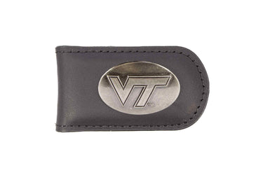 Virginia Tech Hokies Leather Magnetic Money Clip Wallet - Silver Emblem Fan Gift - 6 Colors