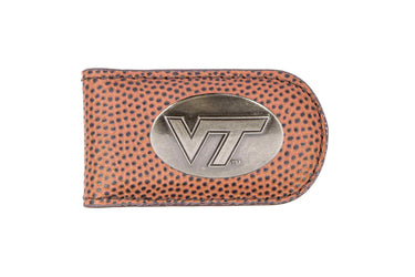 Virginia Tech Hokies Leather Magnetic Money Clip Wallet - Silver Emblem Fan Gift - 6 Colors