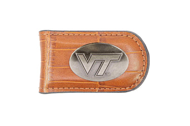 Virginia Tech Hokies Leather Magnetic Money Clip Wallet - Silver Emblem Fan Gift - 6 Colors