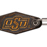 Oklahoma State Cowboys Collegiate Full Grain Leather Key Fob. Brown Burnished Embossed Keychain.