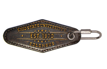 Ohio State Buckeyes Collegiate Full Grain Leather Key Fob. Brown Burnished Keychain.