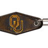 Oklahoma Sooners Collegiate Full Grain Leather Key Fob. Brown Burnished Keychain