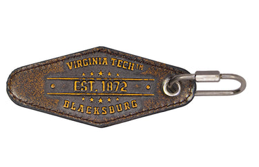 Virginia Tech Hokies Collegiate Full Grain Leather Key Fob. Brown Burnished Keychain