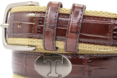 Tennessee Vols Khaki Webbed Belt With Croc Leather Inlay | Collegiate Casual Game Day Belt