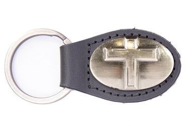 Christian Cross Leather Keychain - Brown or Black Leather Key Ring - Gift for Him