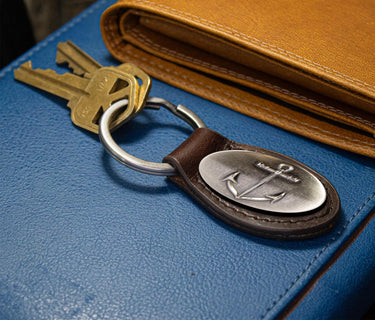 Anchor Leather Keychain - Brown or Black Leather Key Ring - Gift for Him