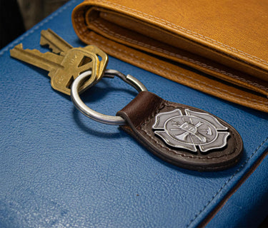 Maltese Cross Leather Keychain - Brown or Black Leather Key Ring - Gift for Him