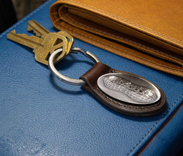 Peanut Emblem Leather Keychain - Brown or Black Leather Key Ring - Gift for Him