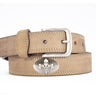 Fleur De Lis Men's Leather Belt - Crazy-horse Finish With Silver Metal Emblem - Outdoor Rugged Belt.