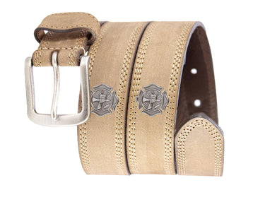 Maltese Cross Men's Leather Belt - Crazy-horse Finish With Silver Metal Emblem - Outdoor Rugged Belt.