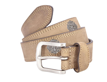 Maltese Cross Men's Leather Belt - Crazy-horse Finish With Silver Metal Emblem - Outdoor Rugged Belt.