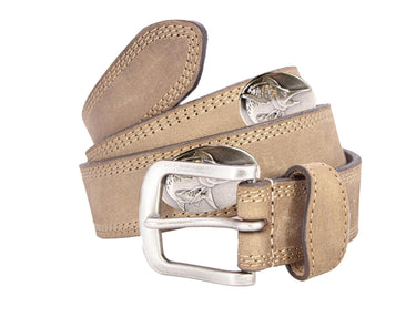 Marlin Men's Leather Belt - Crazy-horse Finish With Silver Metal Emblem - Outdoor Rugged Belt.