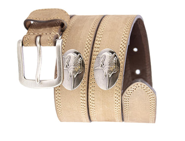 Marlin Men's Leather Belt - Crazy-horse Finish With Silver Metal Emblem - Outdoor Rugged Belt.