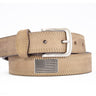 USA Flag Men's Leather Belt - Crazy-horse Finish With Silver Metal Emblem - Outdoor Rugged Belt.