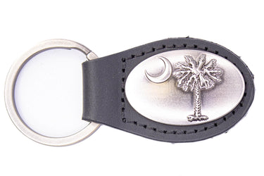 South Carolina Palmetto Leather Keychain - Brown or Black Leather Key Ring - Gift for Him