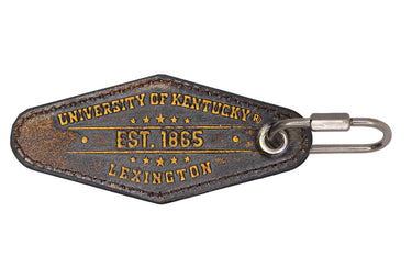Kentucky Wildcats Collegiate Full Grain Leather Key Fob. Brown Burnished Embossed Keychain.