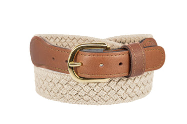 Mens Braided Cotton Belt | Woven Belt with Leather Tabs | Solid Brass Buckle