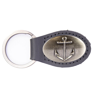 Anchor Leather Keychain - Brown or Black Leather Key Ring - Gift for Him