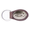 Jesus Fish Leather Keychain - Brown or Black Leather Key Ring - Gift for Him
