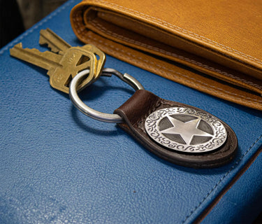 Texas Star Leather Keychain - Brown or Black Leather Key Ring - Gift for Him