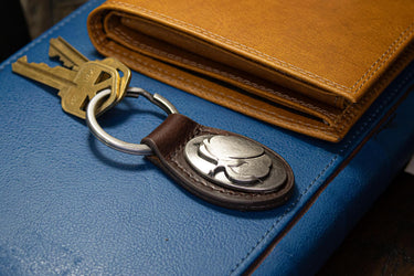 Cotton Boll Leather Keychain - Brown or Black Leather Key Ring - Gift for Him