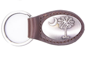 South Carolina Palmetto Leather Keychain - Brown or Black Leather Key Ring - Gift for Him
