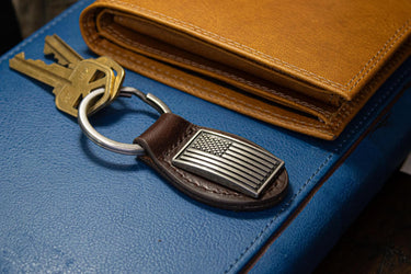 American Flag Leather Keychain - Brown or Black Leather Key Ring - Gift for Him